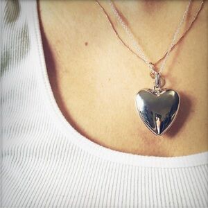 Large Puffy Heart Pendant Necklace 925 Sterling Silver Filled Heart Necklace